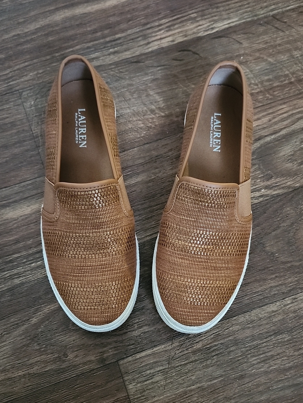 Lauren Ralph Lauren Jinny Woven Slip-On Sneakers - Tan - Sz 7.5 Preppy Style